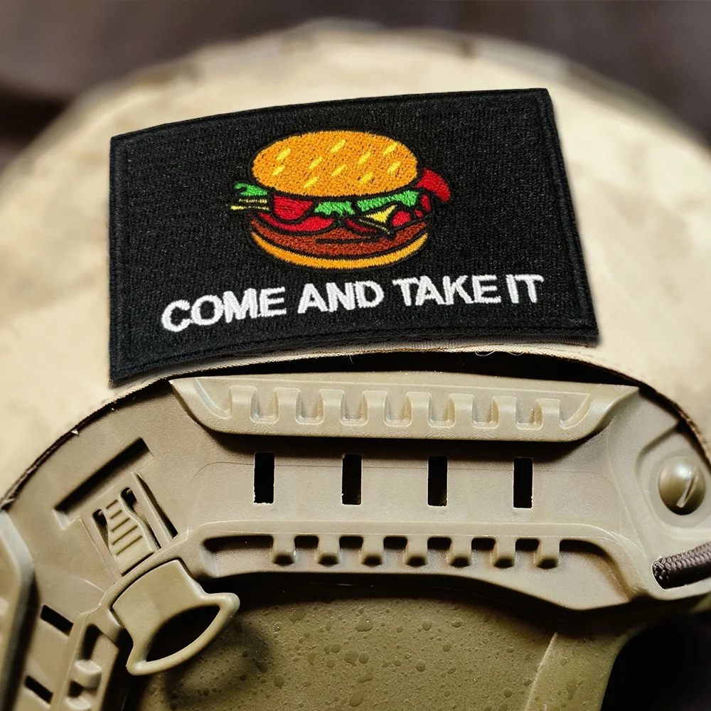 Come and Take It-Parche táctico de moral de hamburguesa, brazalete del ejército militar, parche bordado con gancho y bucle para ropa, pegatina para mochila - imagen 4