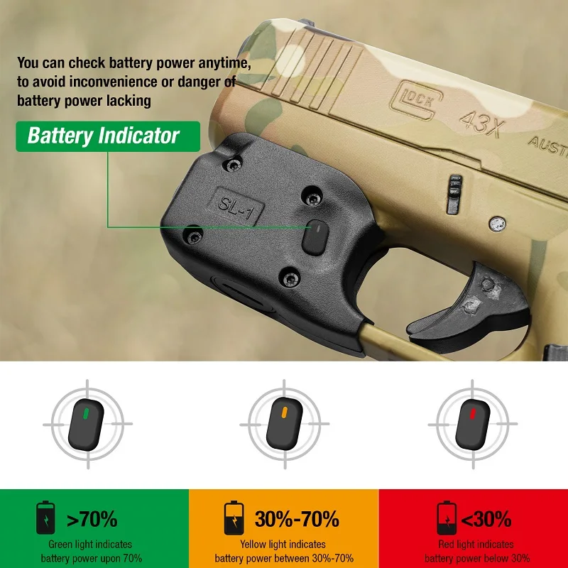 Glock 43/43X, no compatible con G43X MOS, Mini SL1 luz de pistola táctica 150 lúmenes, no proporciona batería, funda táctica para pistola Kydex - imagen 4