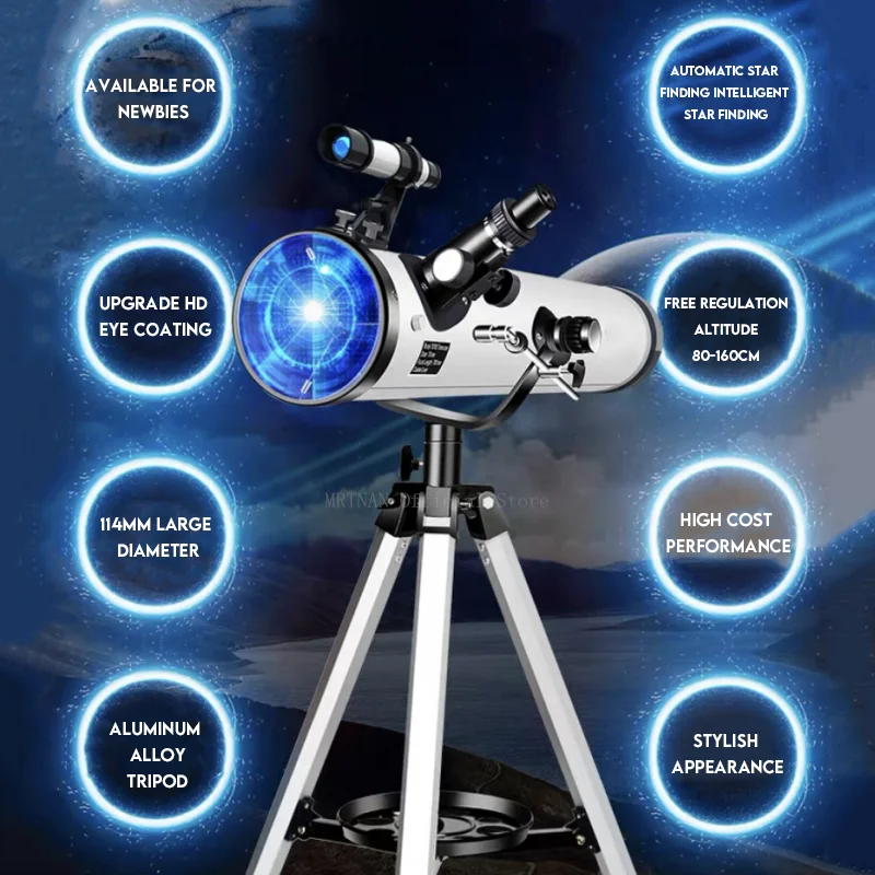 Telescopio astronómico profesional, calibre grande de 114MM, 875X, para binoculares espaciales, soporte para tomar fotos, visión nocturna, Luna - imagen 2