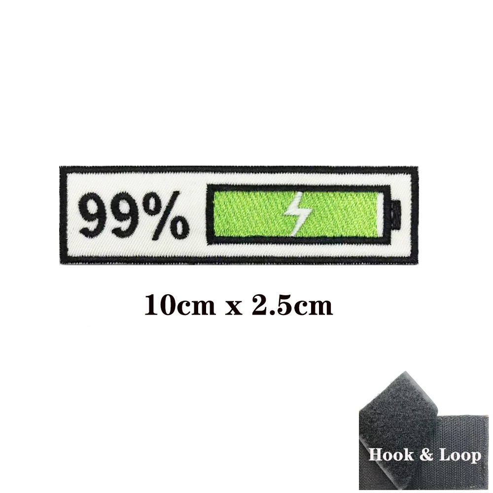 Power Display-parches bordados de gancho y bucle para ropa, brazalete izquierdo 99%, insignia militar a rayas, potencia de carga 1% - imagen 3