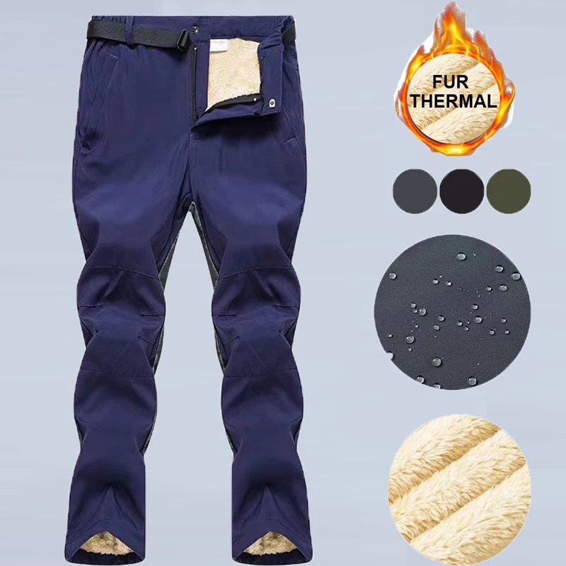 Pantalones térmicos de lana para mujer, pantalones elásticos impermeables de piel de cordero, senderismo, Camping, escalada, esquí, gran tamaño, invierno al aire libre