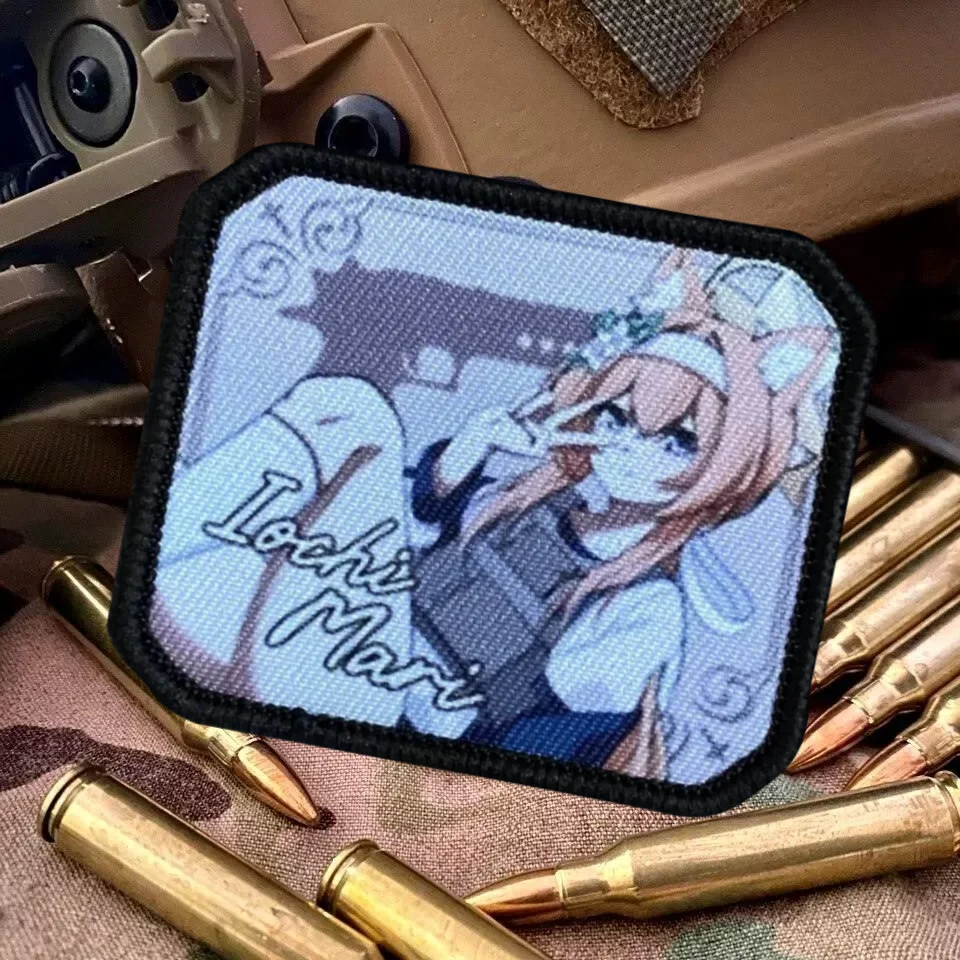 Parche táctico de Chica de Anime para niñas, parches de gancho y bucle impresos, brazalete de engranaje, insignia de moral militar, mochila, pegatinas para ropa - imagen 5