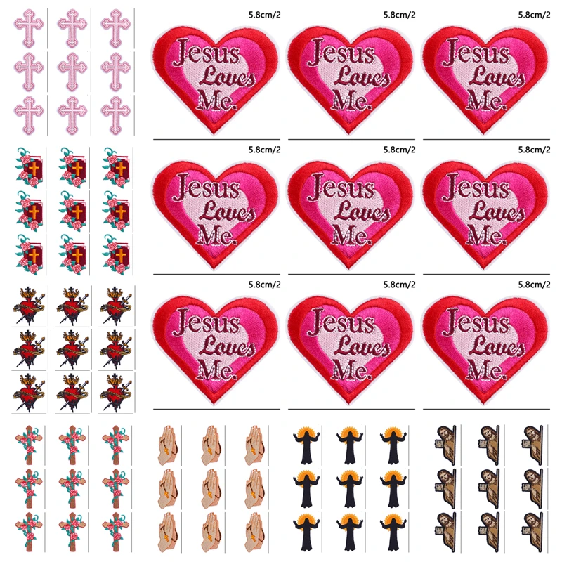 Parches bordados de toalla cruzada para ropa, parches de dibujos animados para planchar, rayas de colores bíblicos, 10 unidades por lote