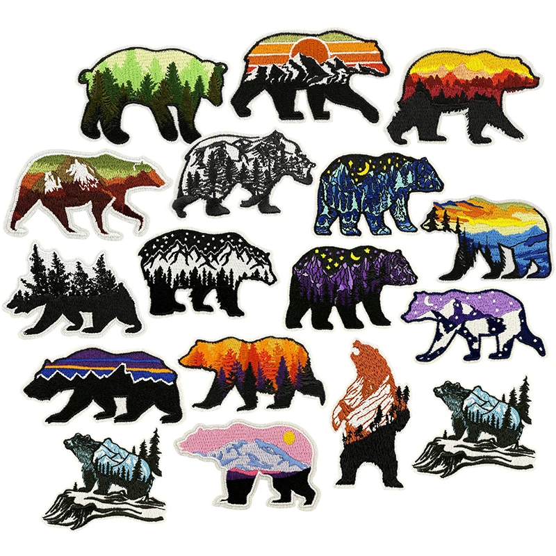 10 unids/lote silueta de oso escénico parches para planchar para ropa parches termoadhesivos en el sombrero parche bordado al aire libre insignias con logotipo - imagen 2