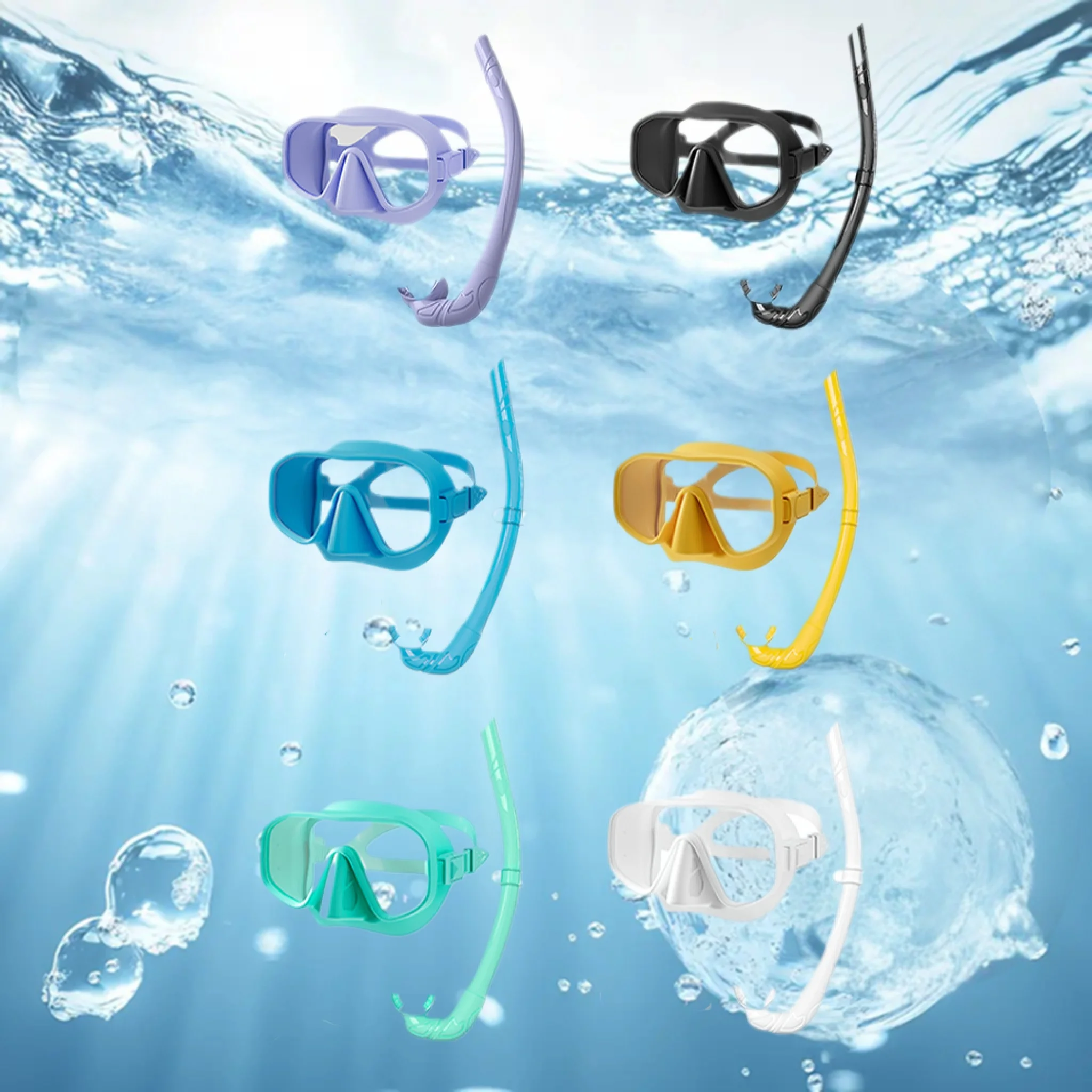 Máscara de buceo de vidrio templado sin marco profesional + conjunto de equipo de snorkel gafas de natación antiniebla Kit de snorkel de entrenamiento para adultos