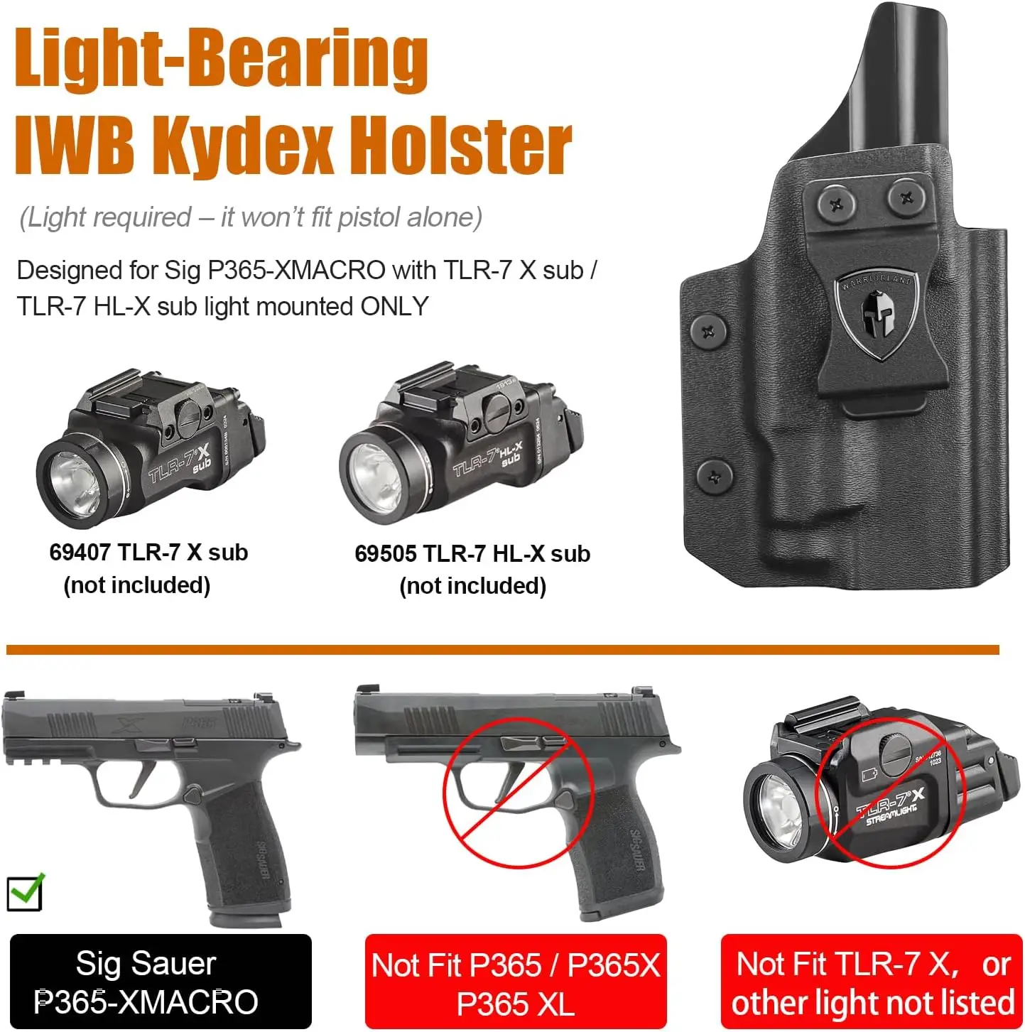 Compatible con Sig P365-XMACRO con TLR-7 X Sub o TLR-7 HL-X Sub, funda solo IWB Kydex, corte óptico, retención Adj.Cant y Posi-Click, mano derecha