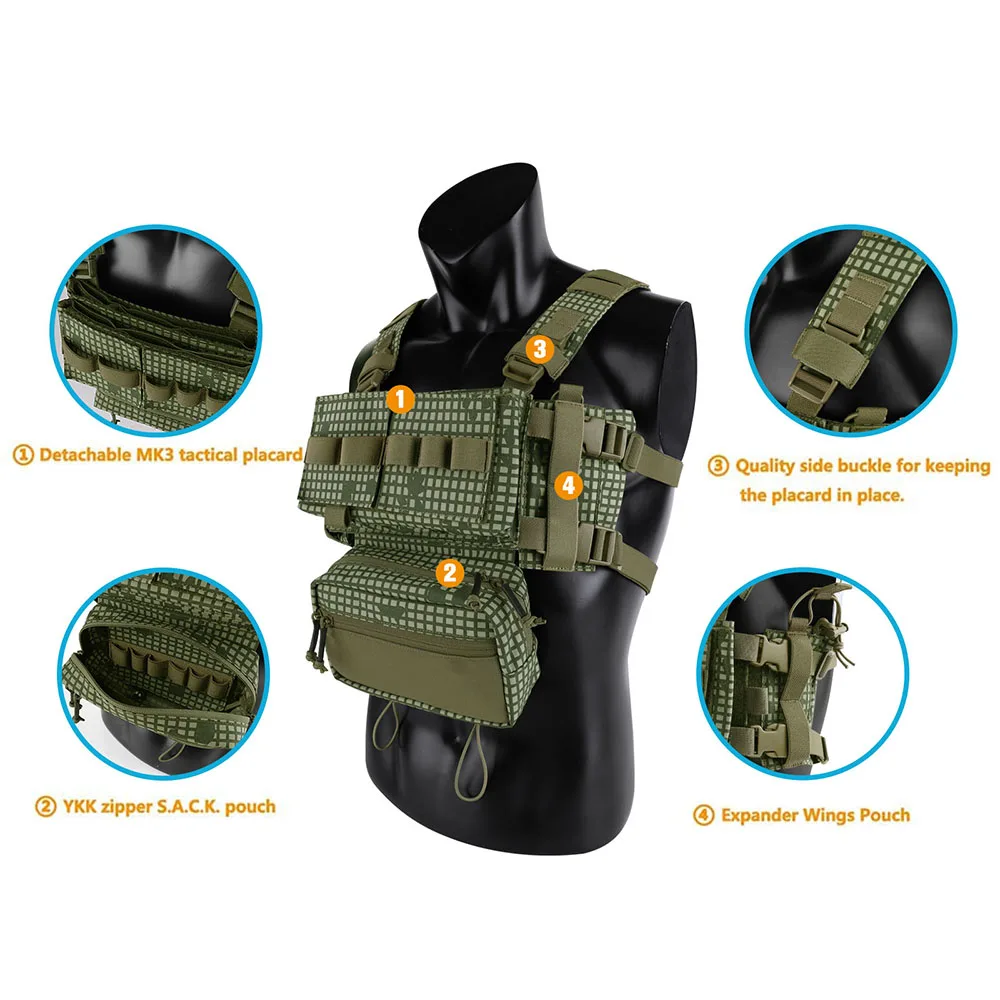 KRYDEX-MK3 MK4 Micro chasis de lucha, aparejo de pecho Modular Airsoft, chaleco de combate táctico de caza con bolsa de revista 5,56 7,62 - imagen 5