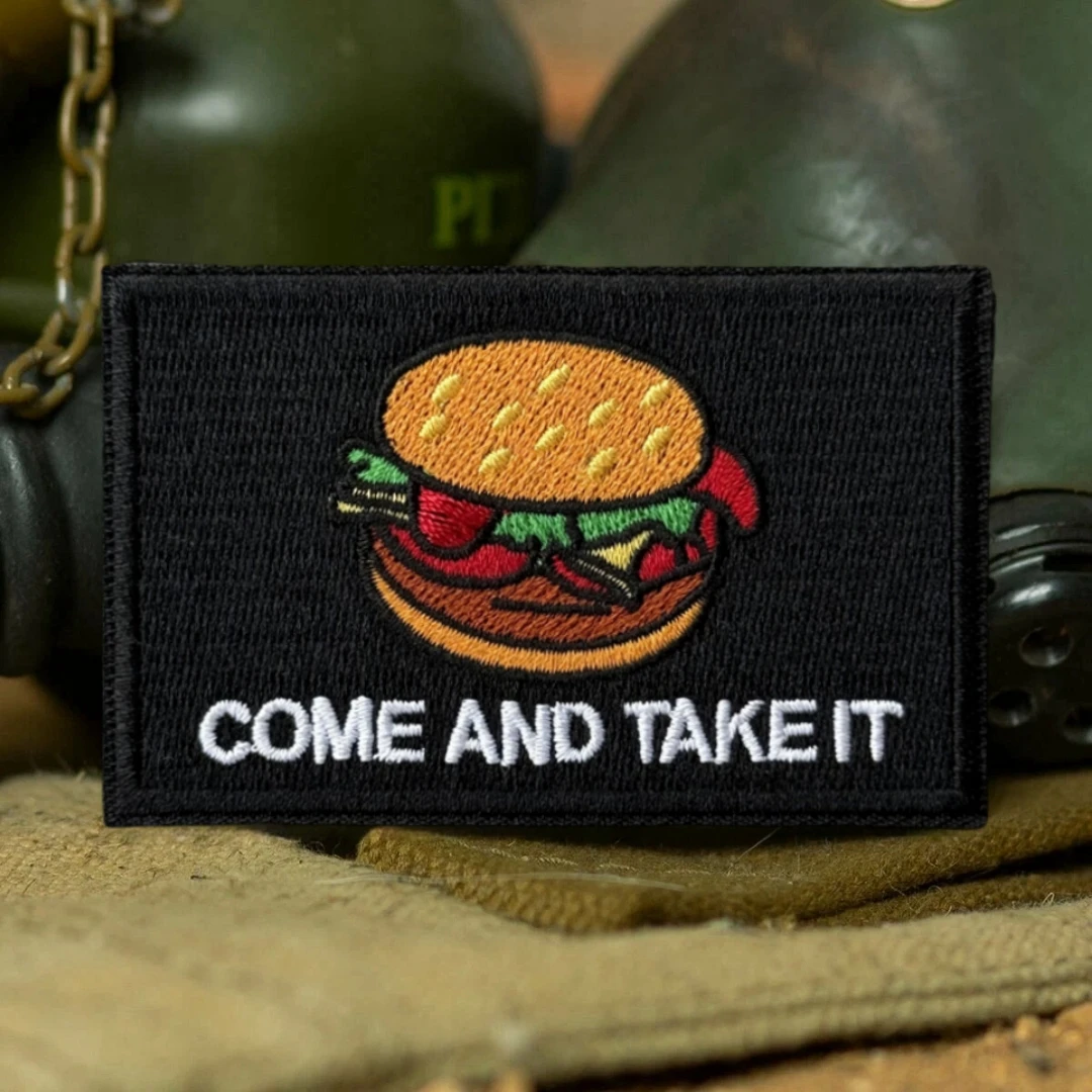 Parche táctico "Come and Take It", parche táctico de moral de hamburguesa, parches de gancho y bucle bordados del ejército militar para ropa, pegatina para mochila - imagen 4