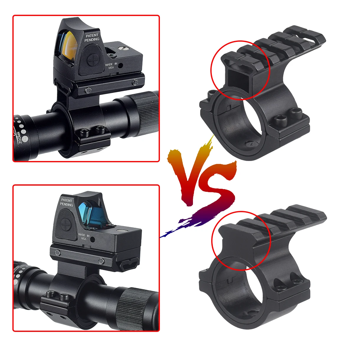 Óptica táctica, anillos de 25,4mm y 30mm para adaptador de montaje en riel para linterna, Base de mira de punto rojo, soporte de alcance con riel Picatinny superior - imagen 2