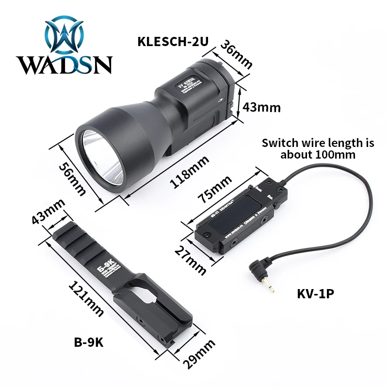 WADSN KLESCH-2U – Linterna táctica para pistola con rail Picatinny - imagen 2