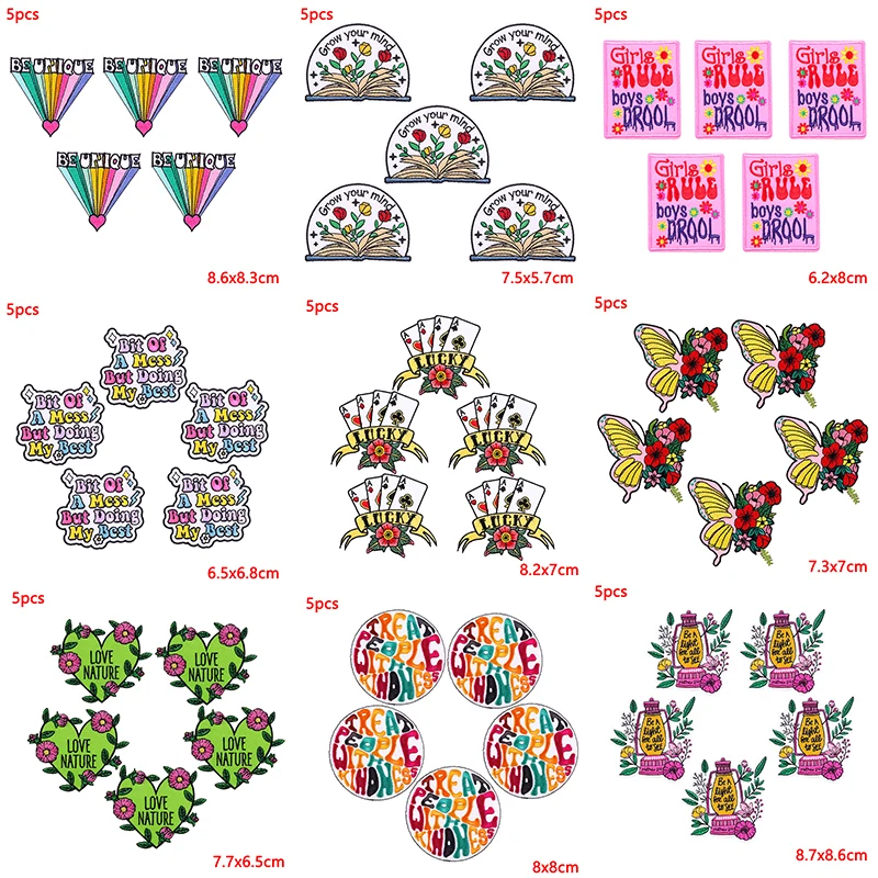 5 unids/lote de parches bordados con letras de dibujos animados para ropa, parches termoadhesivos para ropa, parche de flores, apliques para planchar