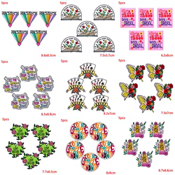 5 unids/lote de parches bordados con letras de dibujos animados para ropa, parches termoadhesivos para ropa, parche de flores, apliques para planchar