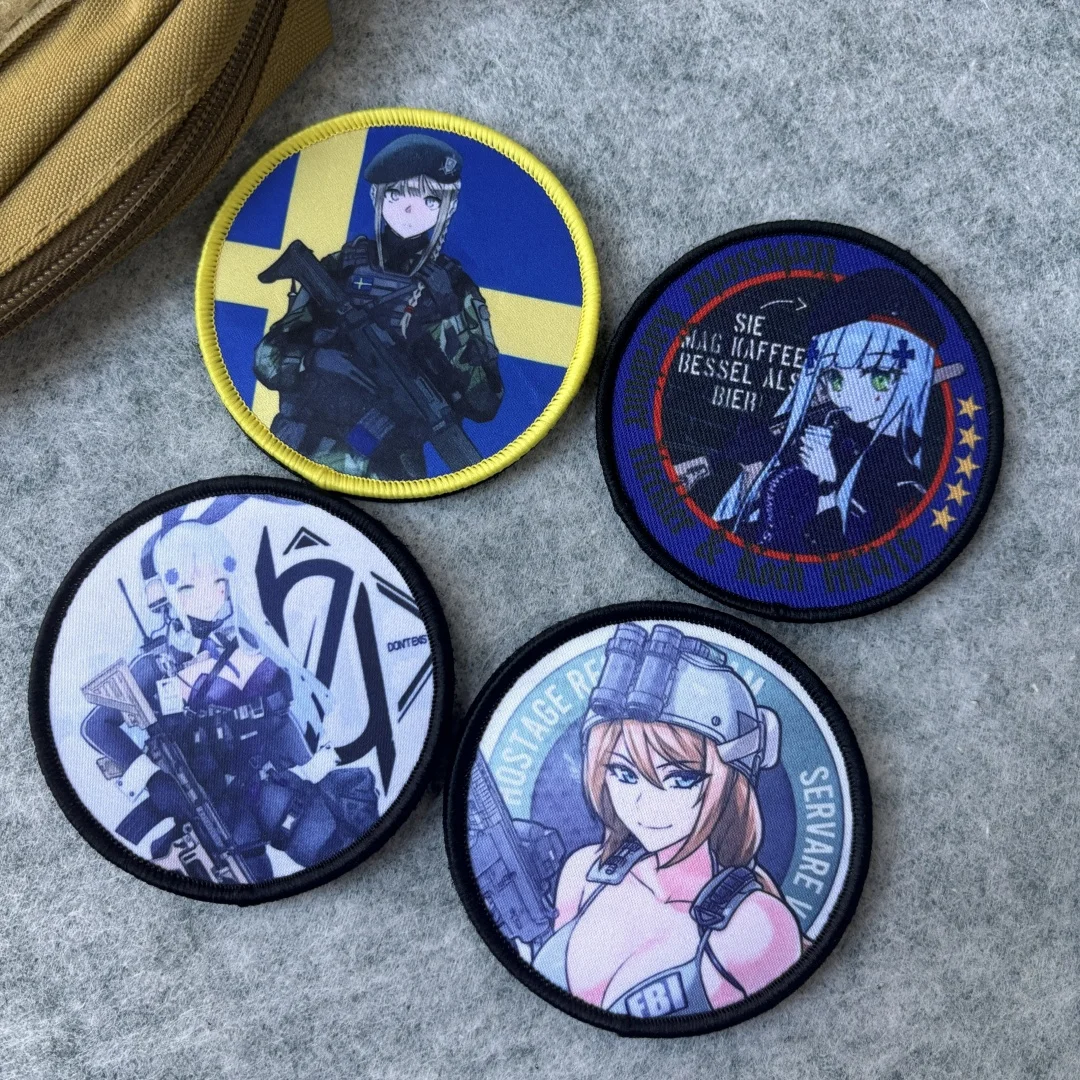 Parche táctico de Chica de Anime para niñas, parches impresos con gancho y bucle, brazalete, insignia de moral militar, mochila, pegatinas para ropa - imagen 2