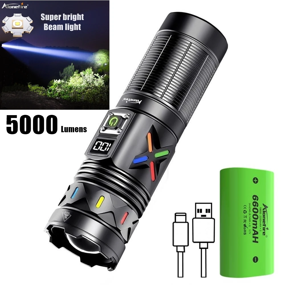 Linterna LED de alta potencia con Zoom de 5000 lúmenes, recargable por USB, para exteriores, caza, Camping, pesca, potente antorcha de iluminación - imagen 2