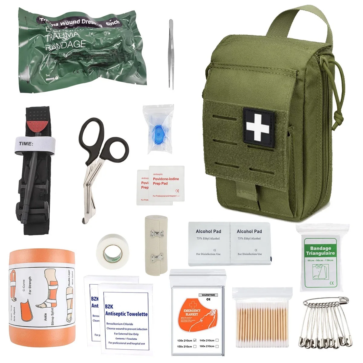 Bolsa médica táctica Molle, con férula de vendaje israelí de 6 ", torniquete, Etc., botiquín de primeros auxilios de supervivencia de emergencia, equipo de caza