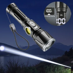 Linterna LED, linterna recargable por USB, linterna táctica para Rifle, lámpara de mano táctica con pantalla Digital de batería, Camping y pesca