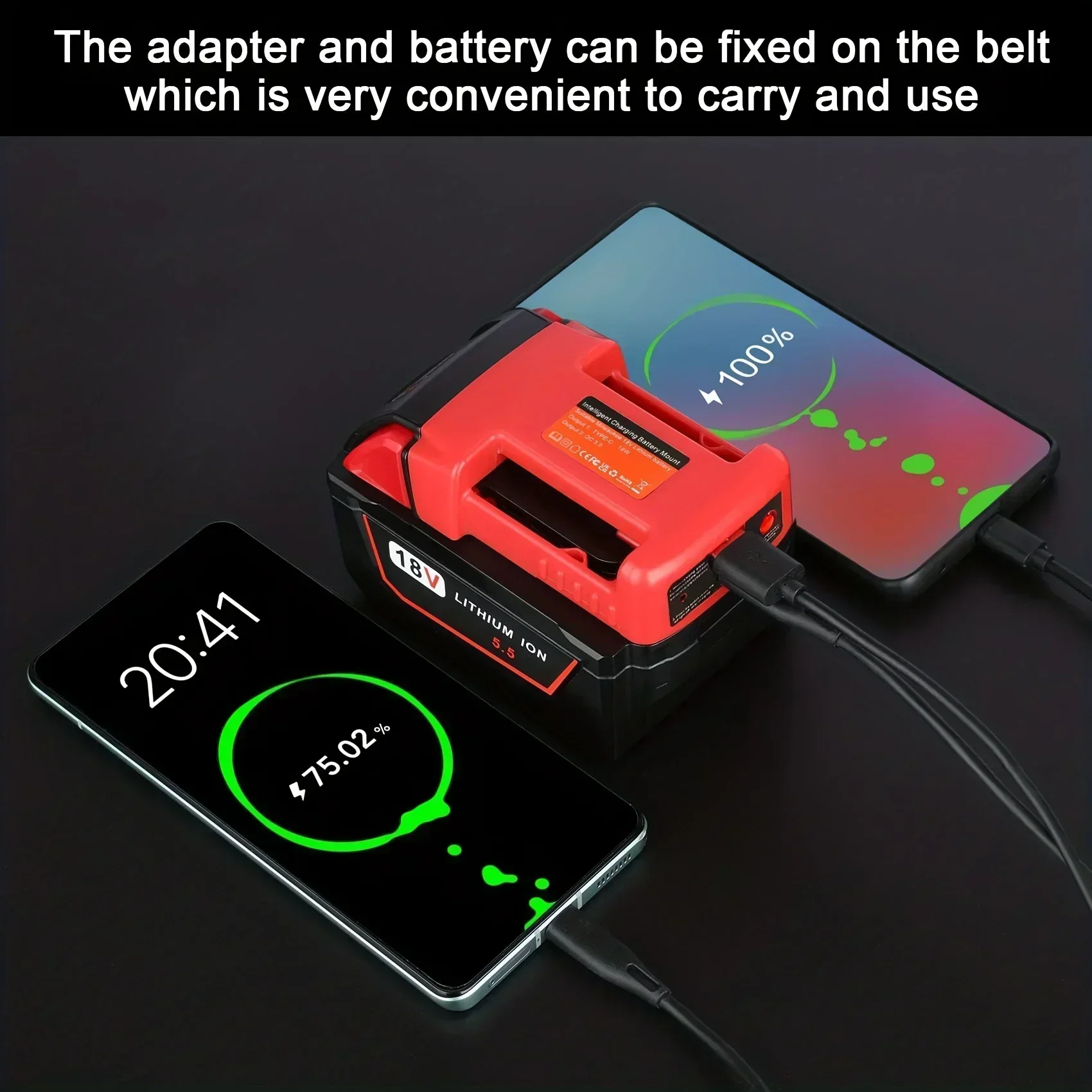 Adaptador de cargador USB Compatible con batería Milwaukee M18 de 18V, puerto de salida dual con interfaz de carga USB y tipo C - imagen 5