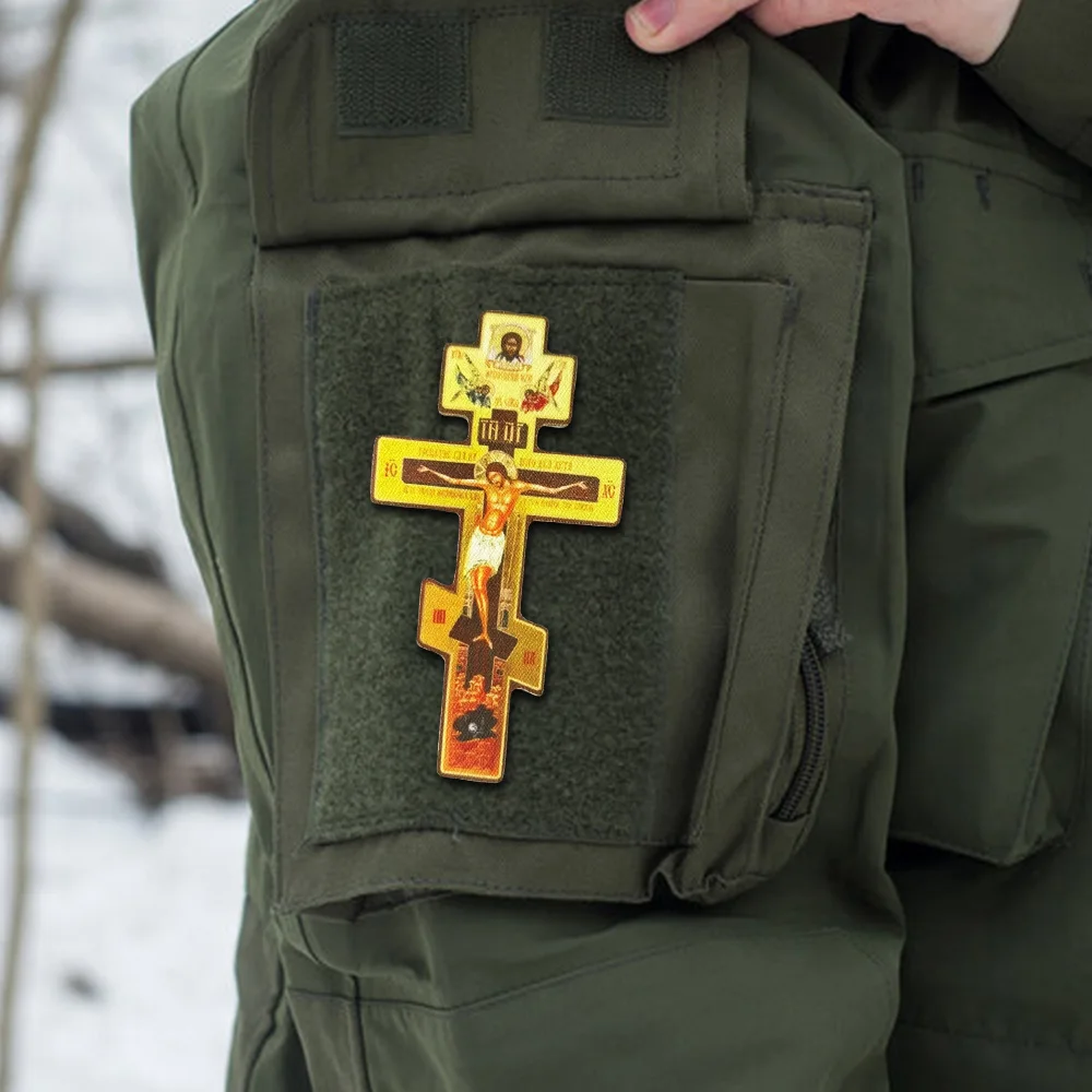 Parche táctico de moral "la crucifixión de Cristo", parches de gancho impresos del ejército militar para ropa, pegatinas para mochila - imagen 2