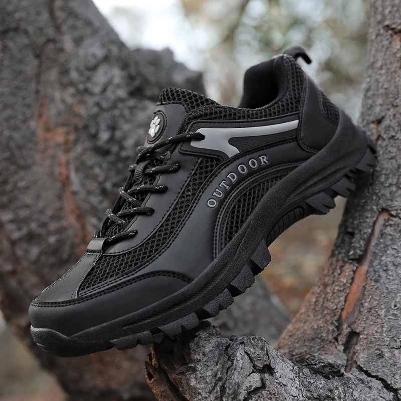 HIKEUP-zapatos de malla transpirables para hombre, calzado informal para senderismo, montañismo, suela de goma, talla grande - imagen 4