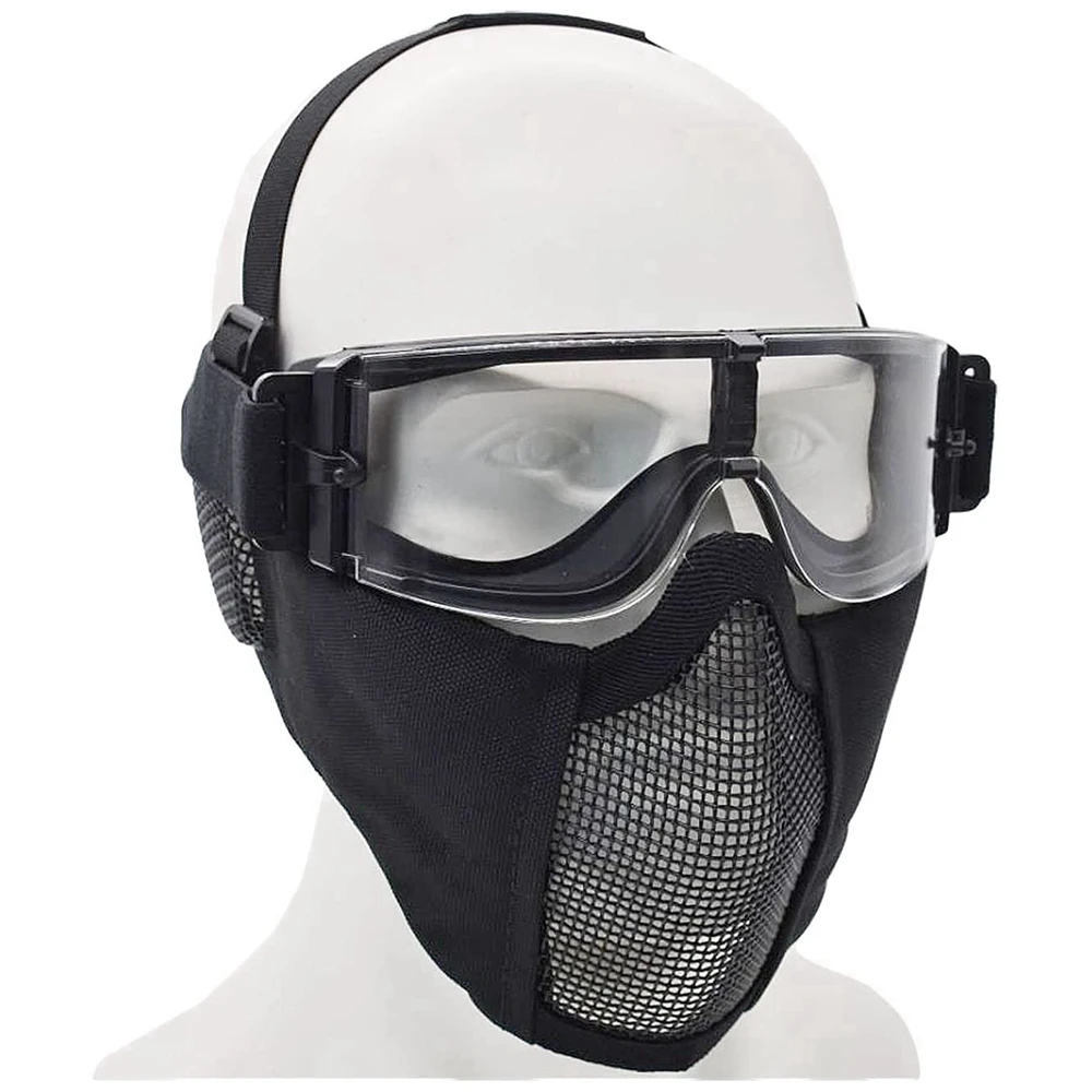 Casco táctico de caza rápida combinado con máscara de malla de media cara plegable y gafas para juego de Paintball CS - imagen 5