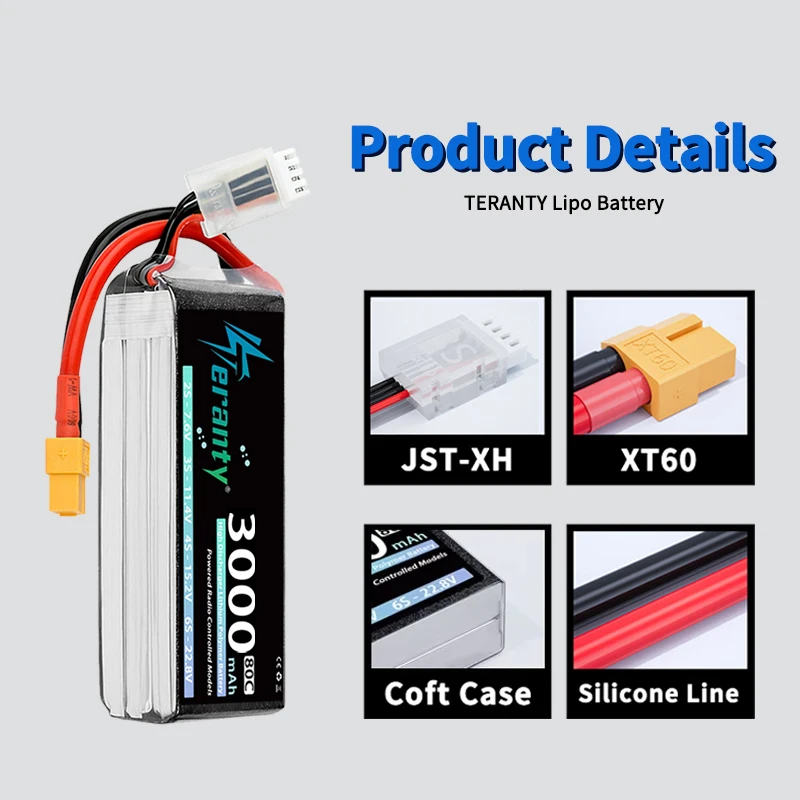 Batería LiPo TERANTY 3S 3000mAh 11,1V 60C con conector XT60 para Dron FPV - imagen 2