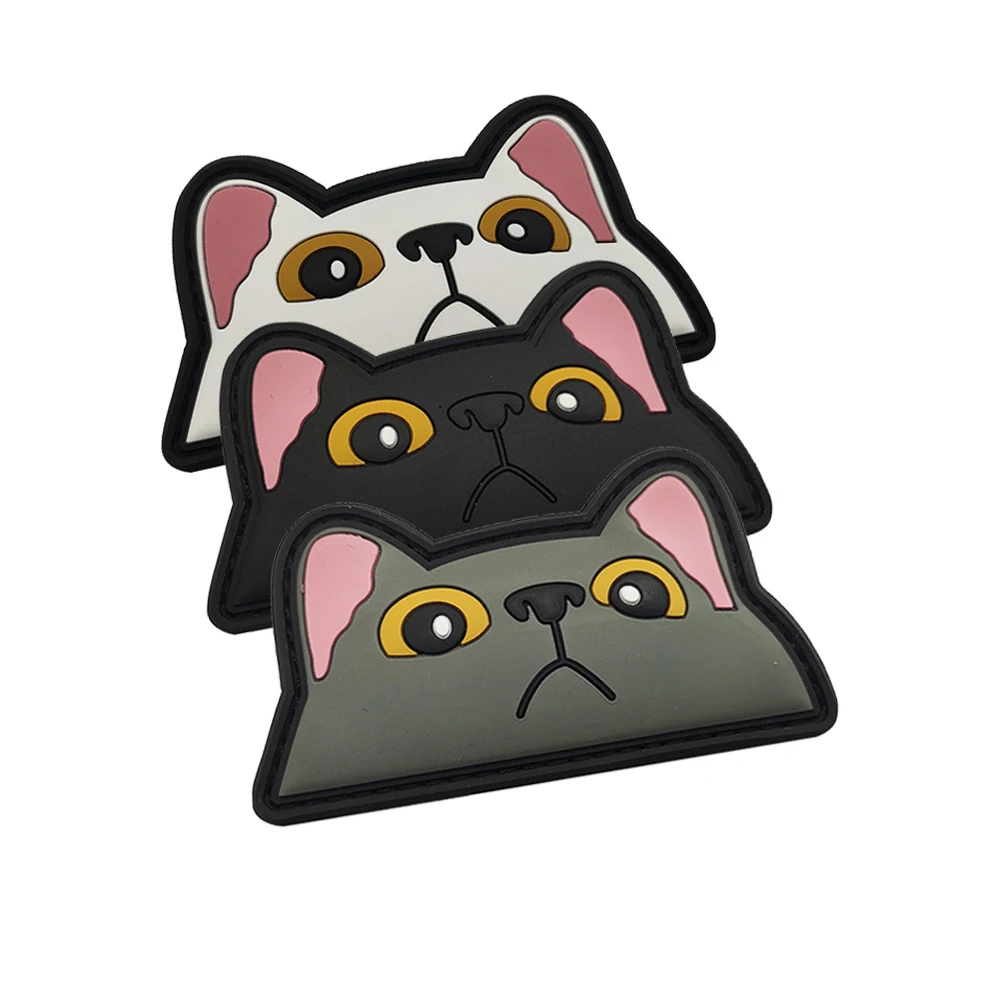 Bonito brazalete de goma táctico de PVC, Parche de gato negro, blanco y gris, diadema rosa para ropa, mochila, casco, MARO, insignia decorativa DIY - imagen 5