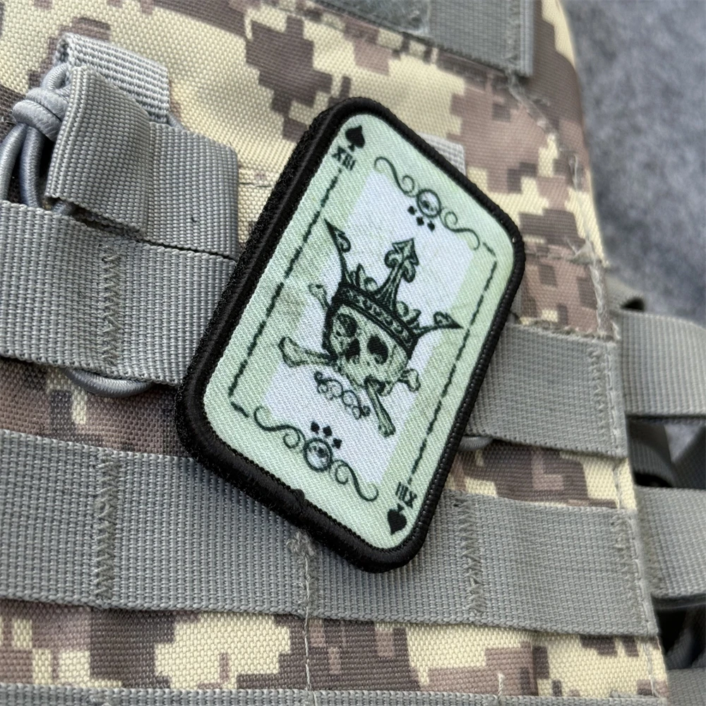 Parche táctico de moral "Ace of Spades Card", pegatinas decorativas para mochila militar, parches de gancho y bucle impresos para ropa