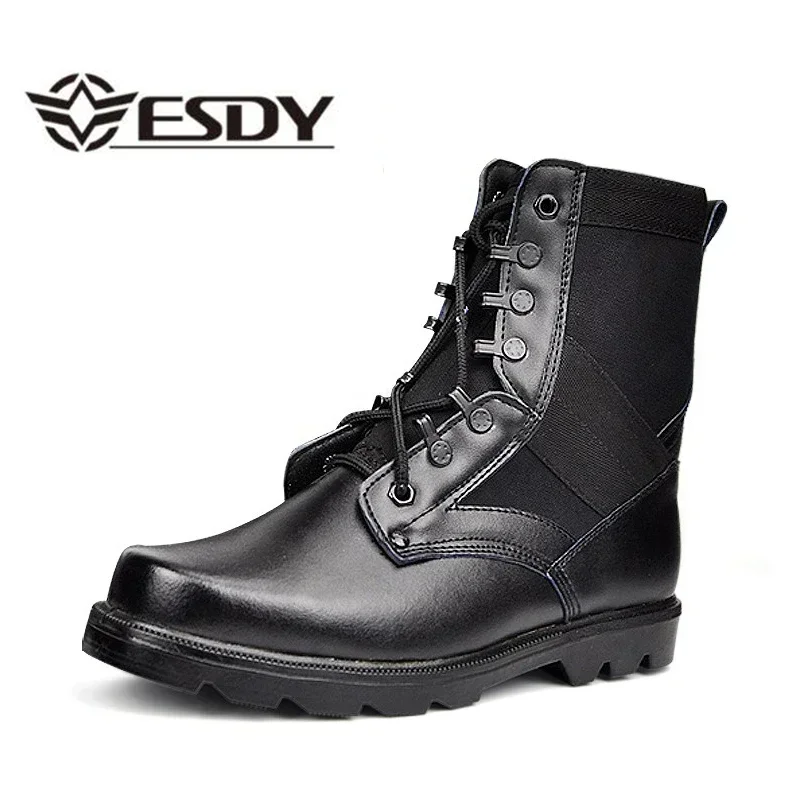 Botas de combate para hombre, botas de combate tácticas negras con punta de acero, zapatos de seguridad para el trabajo para hombre, botas altas de protección laboral con suela de goma