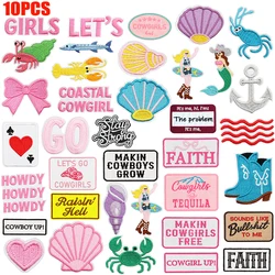 10 unids/lote parche de cangrejo langosta sirena vaqueros occidentales parches bordados planchar en parches para ropa DIY pegatinas de coser de dibujos animados