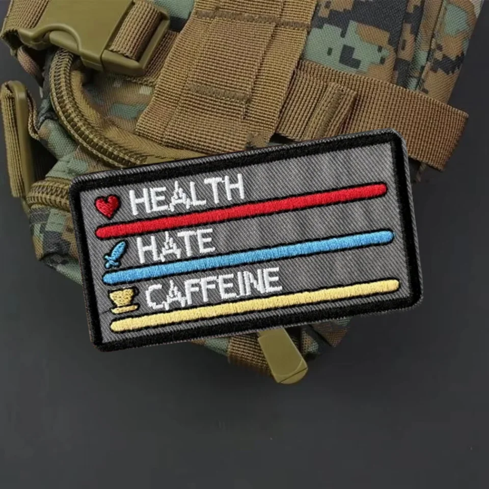 Parche táctico bordado "salud, ódio, cafeína", brazalete divertido con gancho y bucle, insignia de moral militar, pegatinas para ropa y mochila - imagen 4