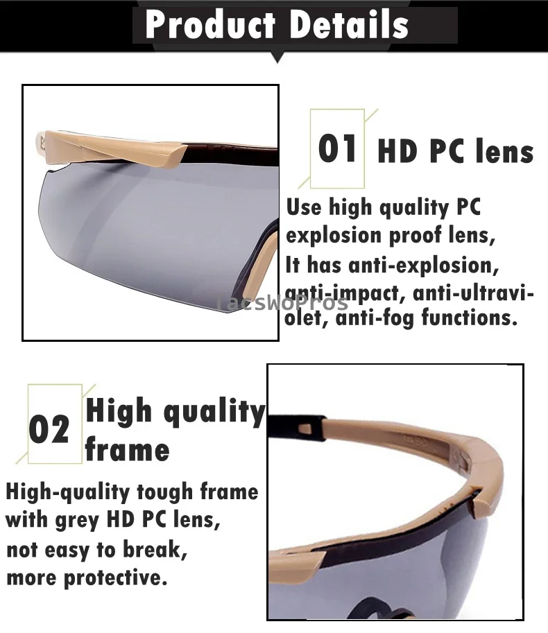 Gafas tácticas de 3 lentes CS entrenamiento combate Militar gafas de Paintball deportes al aire libre pesca senderismo caza gafas de sol Anti-uv - imagen 5