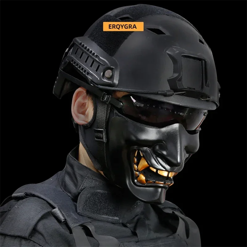 ERQYGRA-Máscara táctica de media cara PRAJNA para fiesta de Halloween para adultos, tiro de Paintball, deportes al aire libre, caza, accesorios de Paintball - imagen 3