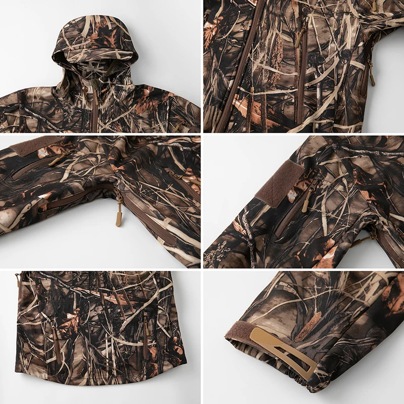 Chaqueta de caza impermeable camuflaje – Forro polar cortavientos - imagen 5