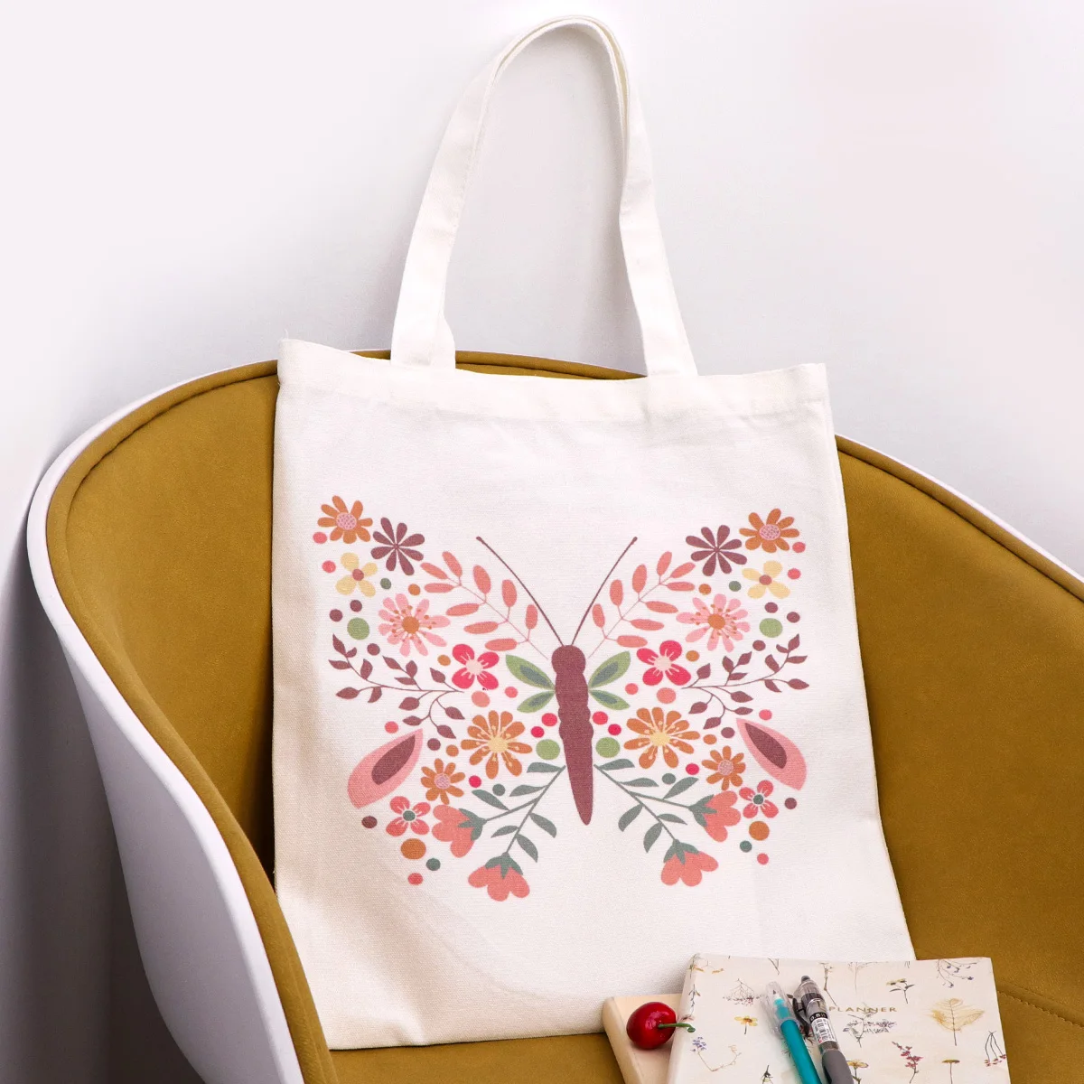 Bolso de lona con estampado Floral de mariposa, bolso de mano plegable, organizador de almacenamiento portátil, bolso de compras para mujer, bolso de hombro de colegio - imagen 3