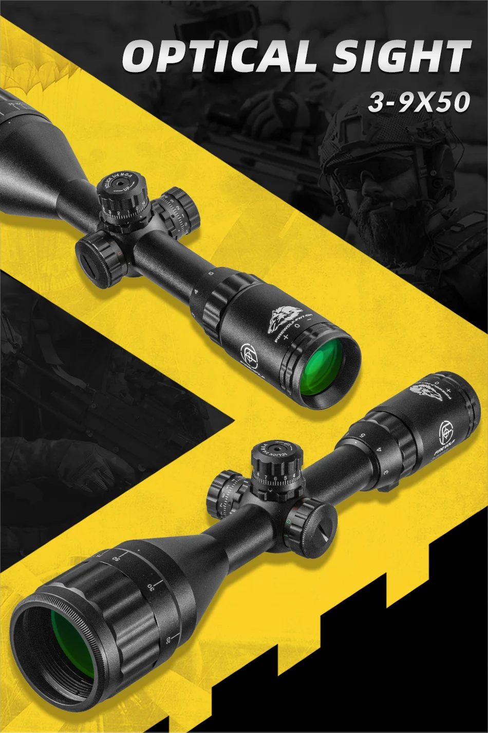 FIRE WOLF 3-9X50 mira para Rifle vista general