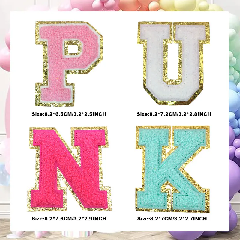Parches de letras de chenilla, 4 piezas, bordado, planchado, apliques para ropa, pegatina, accesorios de bricolaje, tamaño grande: 8,2 CM - imagen 4