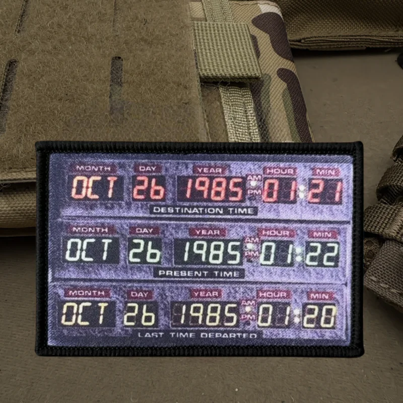 Parche de impresión de máquina del tiempo, chaleco táctico, insignia de moral con gancho y bucle, pegatinas decorativas para mochila, parches para brazalete para ropa - imagen 4