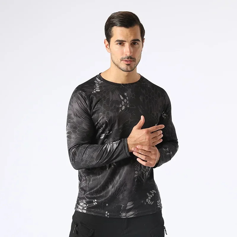 Camiseta con estampado de bosque de caza de camuflaje para deportes al aire libre, camiseta de manga larga para hombre, entrenamiento táctico de viaje, ropa de gran tamaño para niños