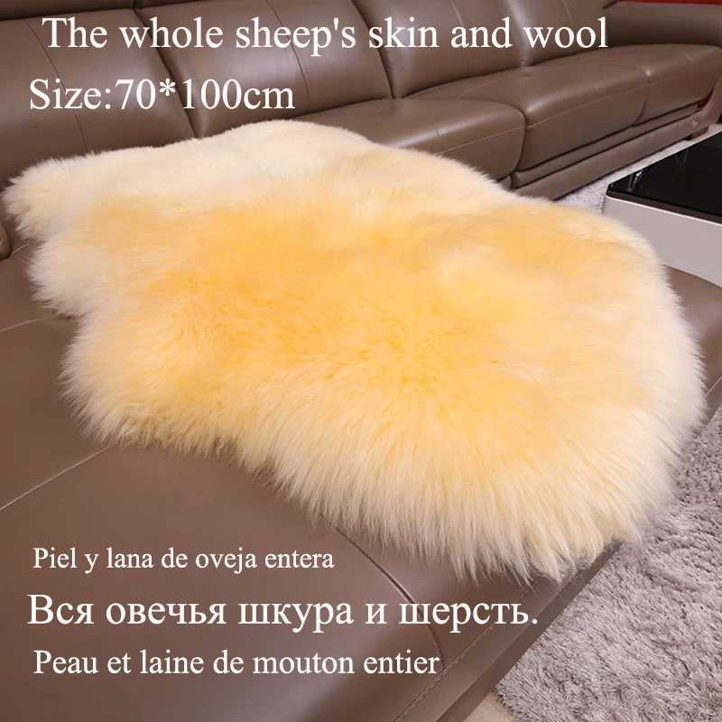 Mantas de lana de piel de oveja pura para acampar, edredón de invierno, juego de ropa de cama de oveja cálida para exteriores, mantas de lujo Beige y amarillo - imagen 5