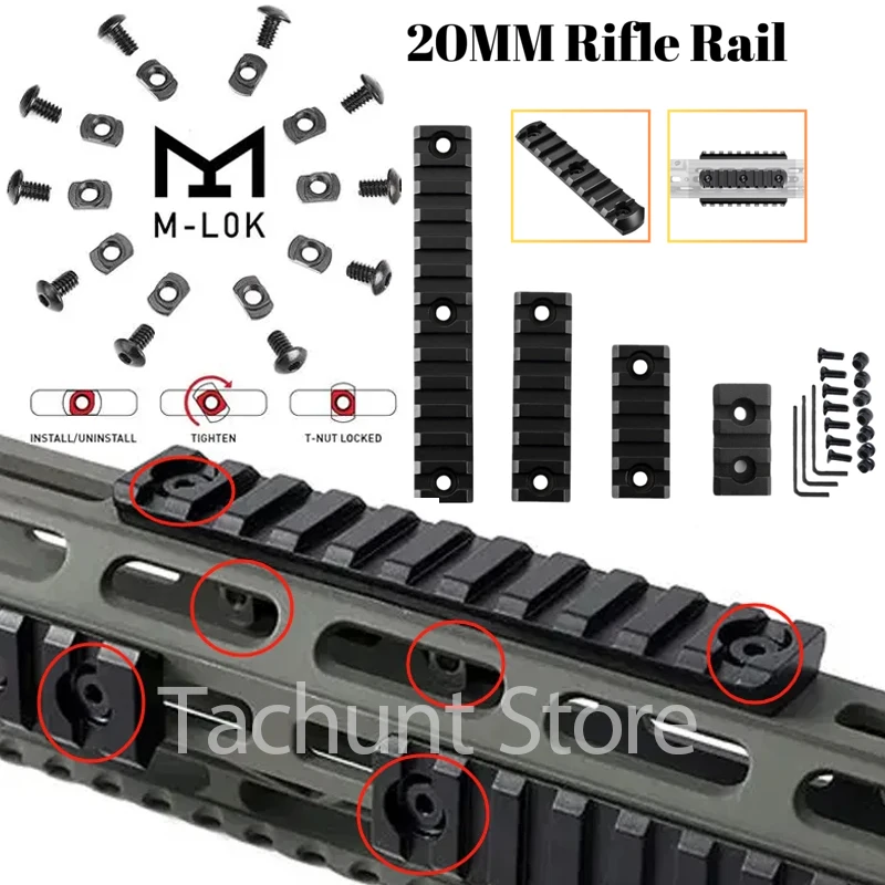 Juego de 4 Rieles Tácticos Moe M-Lok Picatinny de Nailon, Juego de Tuercas en T M-LOK Keymod, Juego de Tornillos M4 M5, 10 Piezas de Riel Picatinny de 20 mm, Riel Rife
