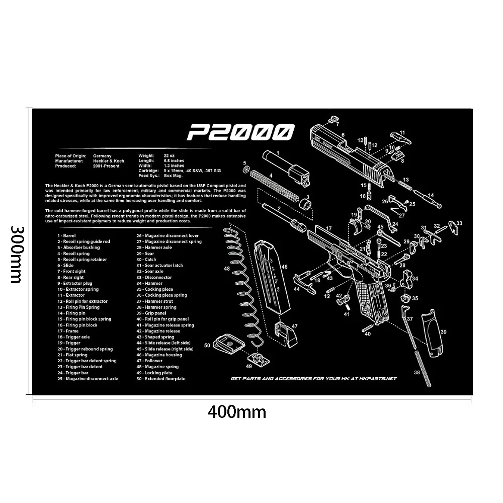 Alfombrilla de goma para limpieza de pistola Glock Gen4, CZ-75, con diagrama de piezas e instrucciones, armadores, banco, alfombrilla de ratón, Walther PPQ HK P2000 - imagen 4