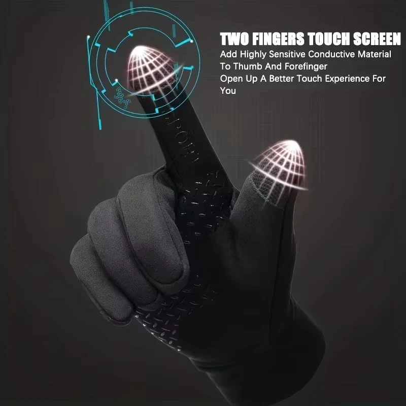Guantes de invierno con dedos completos para hombres: guantes impermeables para deportes al aire libre de forro polar antideslizante con pantalla táctil - imagen 2