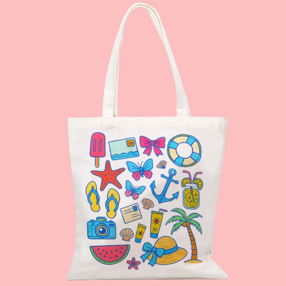 Bolso de lona para playa, bolso de mano plegable, organizador de almacenamiento portátil, bolso de compras para mujer, bolso de hombro de colegio - imagen 4