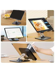 Soporte para teléfono escritorio J1HC, soporte para tableta giratorio 360, soporte para tableta personalizable en altura