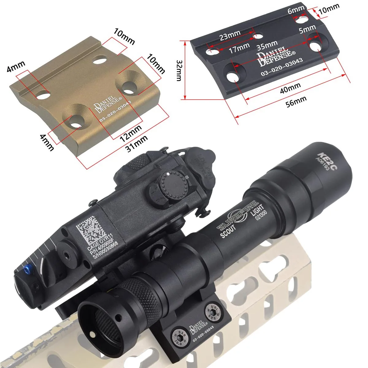 DANIEL DEFENSE M-LOK luz de explorador montaje lateral DD CNC Keymod M-LOK Rail para SureFire M300 M600 MOD PLH-V2 OKW linterna táctica - imagen 3
