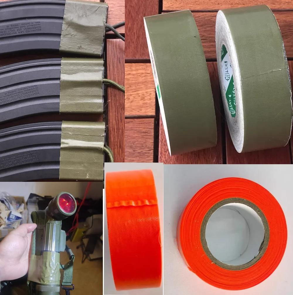 Cinta adhesiva de un solo lado con base de tela verde oliva multifuncional/cinta roja de identificación de rescate de emergencia para senderismo al aire libre