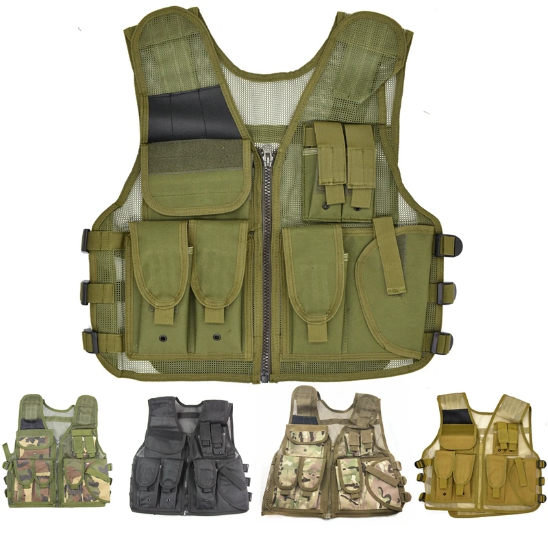 Chaleco táctico ajustable para hombre y mujer, malla, deportes al aire libre, fotógrafo, pesca, caza, con bolsillos