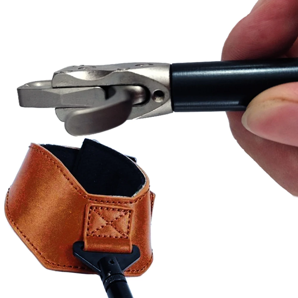 JUNXING tiro con arco lanzamiento de cuero de vaca correa ajustable accesorios de tiro con arco lanzamiento para arco compuesto caza tiro - imagen 4