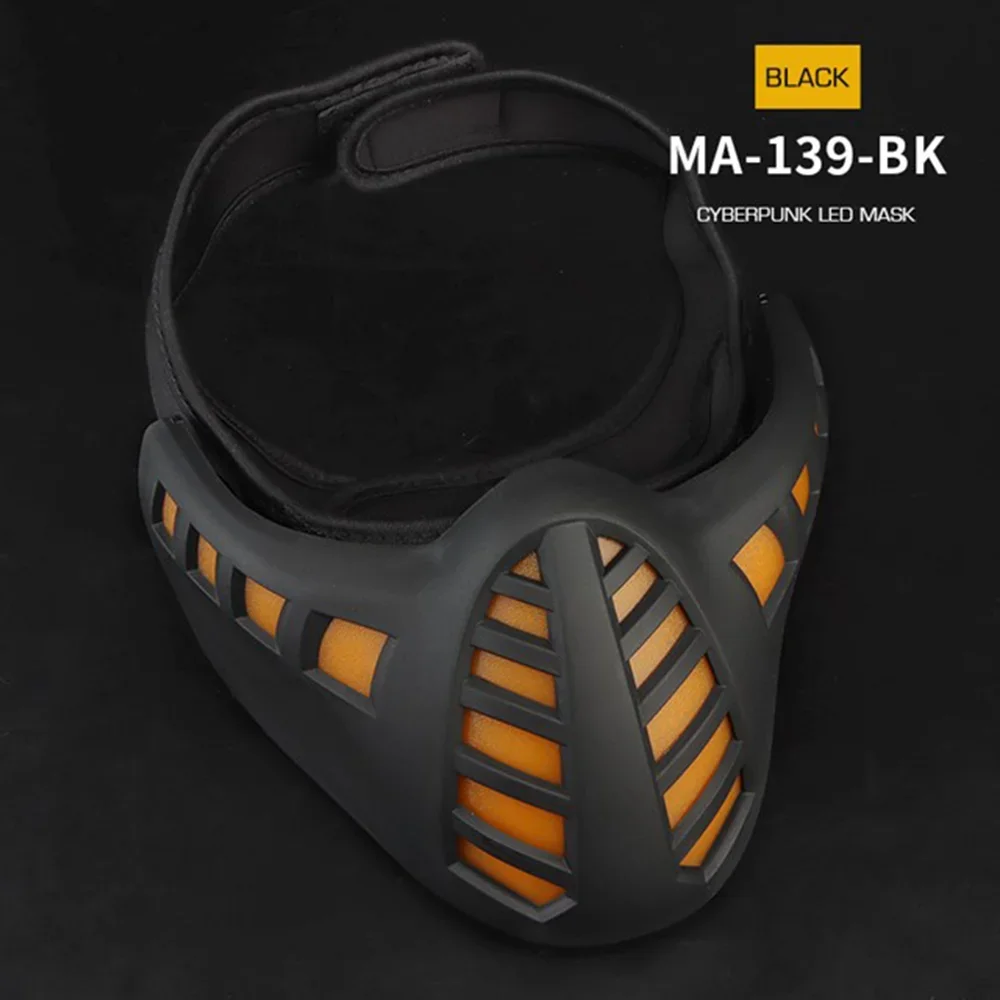 Máscara táctica Cyberpunk LED, protector Airsoft, transpirable, media cara, Halloween, Cosplay - imagen 5