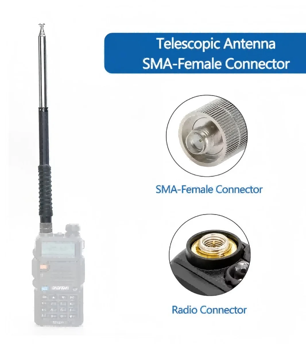 Abbree AR-1106 Antena VHF telescópica SMA hembra/macho walkie talkie - imagen 3